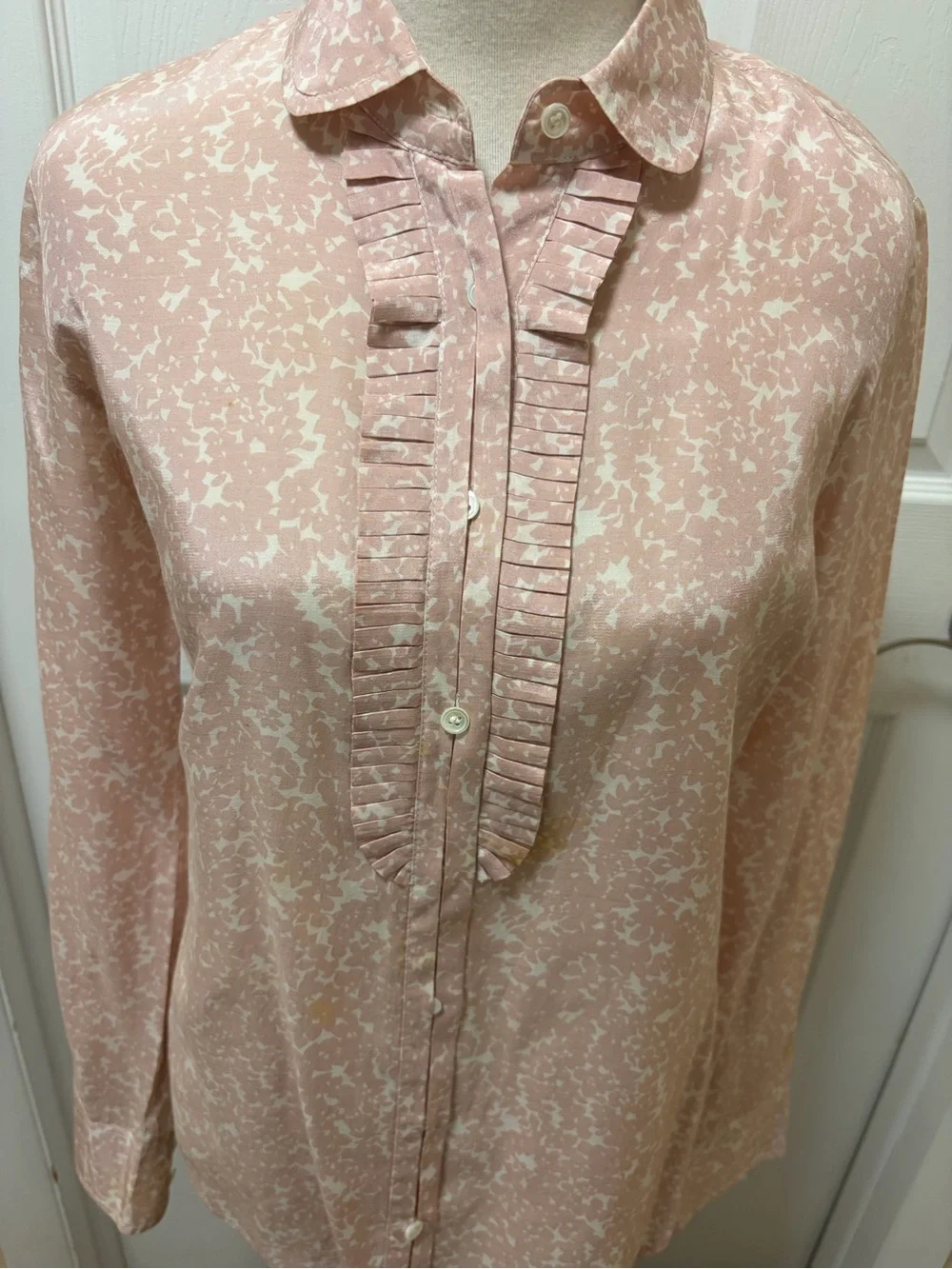 Women's Pink Ruffled-Trim Button-Up Blouse